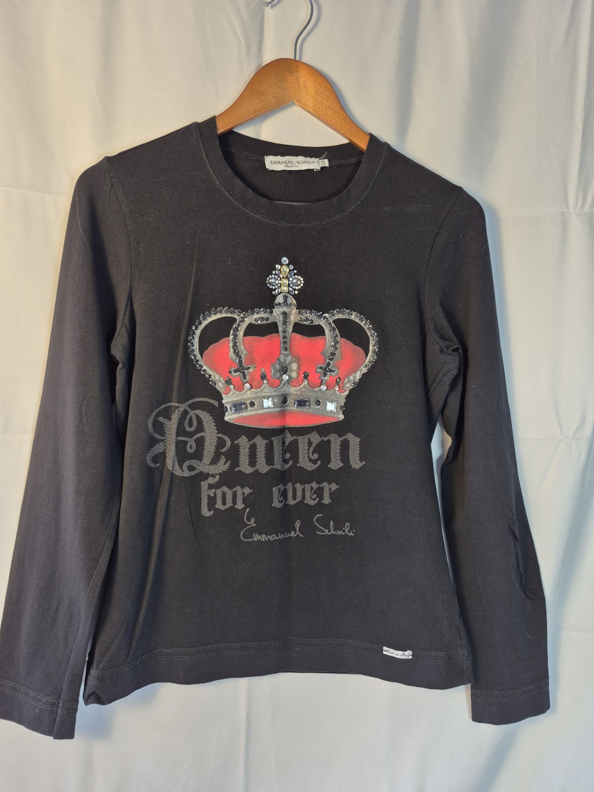 EMMANUEL SCHVILI Vintage Black Long Sleeve T-Shirt Graphic Queen Crown…ita M