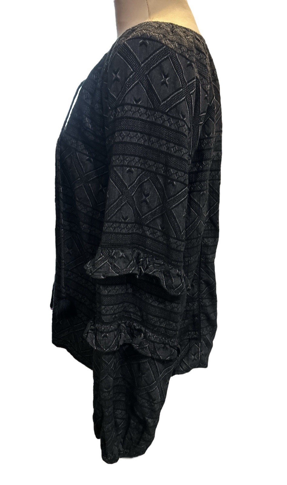 Carly Jean Los Angeles Womens Top Boho Textured Ruffle Balloon Sleeve Sz Medium