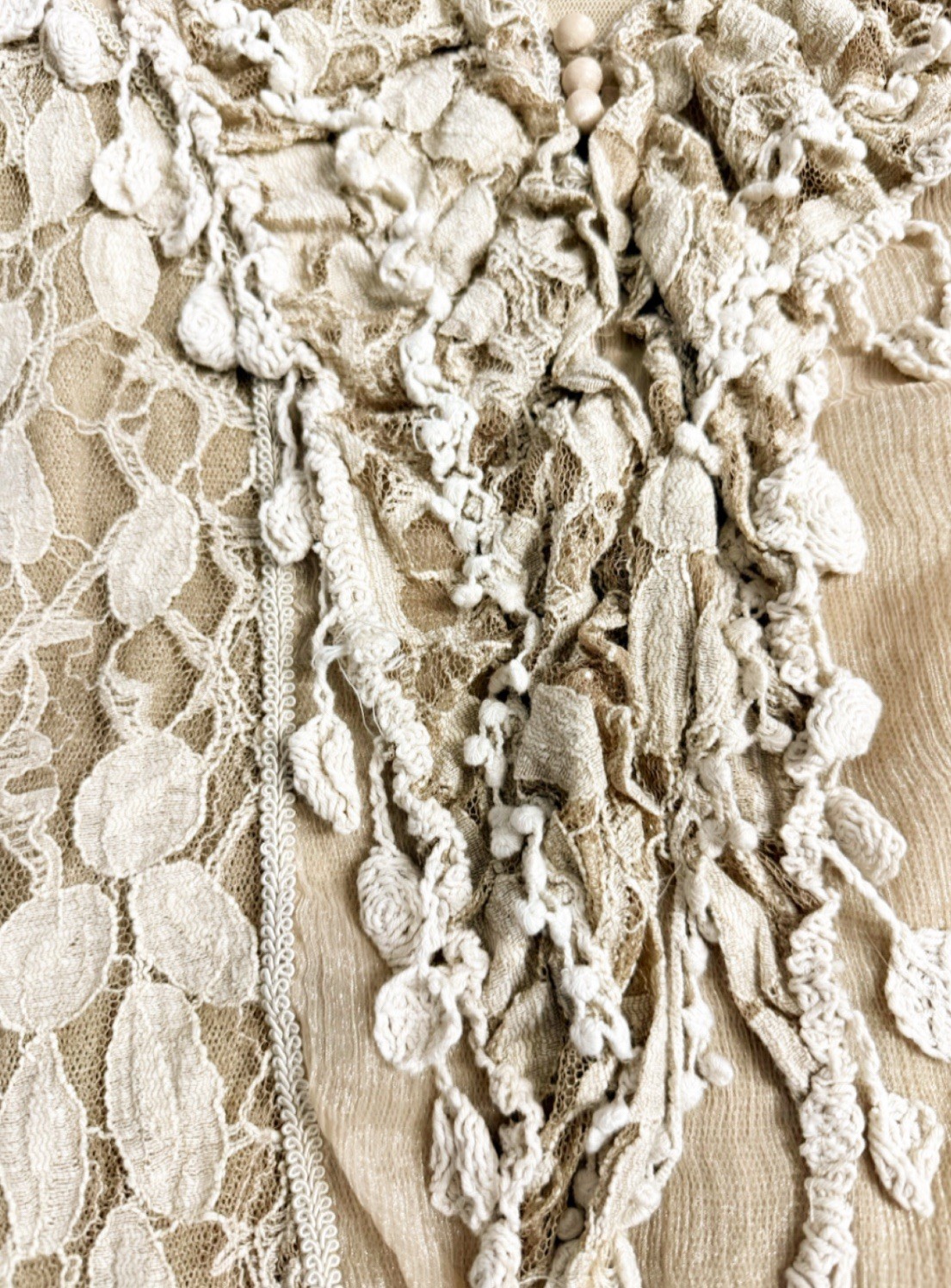 Scully S Silk Blend Boho Lace Tunic Top Beige Romantic Western Ruffle