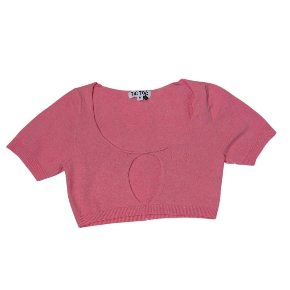 Tic Toc Pink Cutout Knit Crop Top – Y2K Style Baby Tee