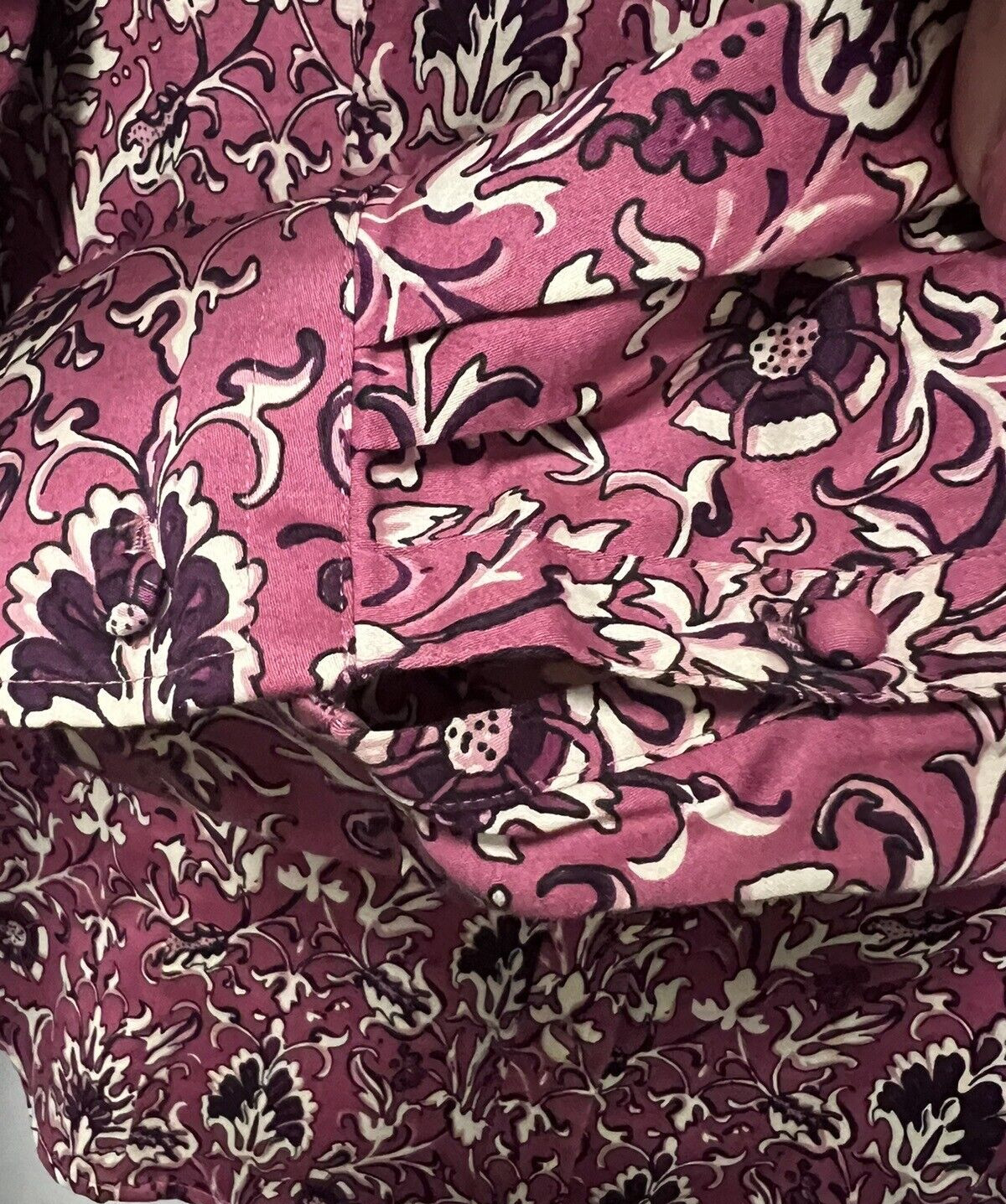 Talbots Womens Blouse 16P Button Down Pink Cotton Sateen Floral Long Sleeve Top