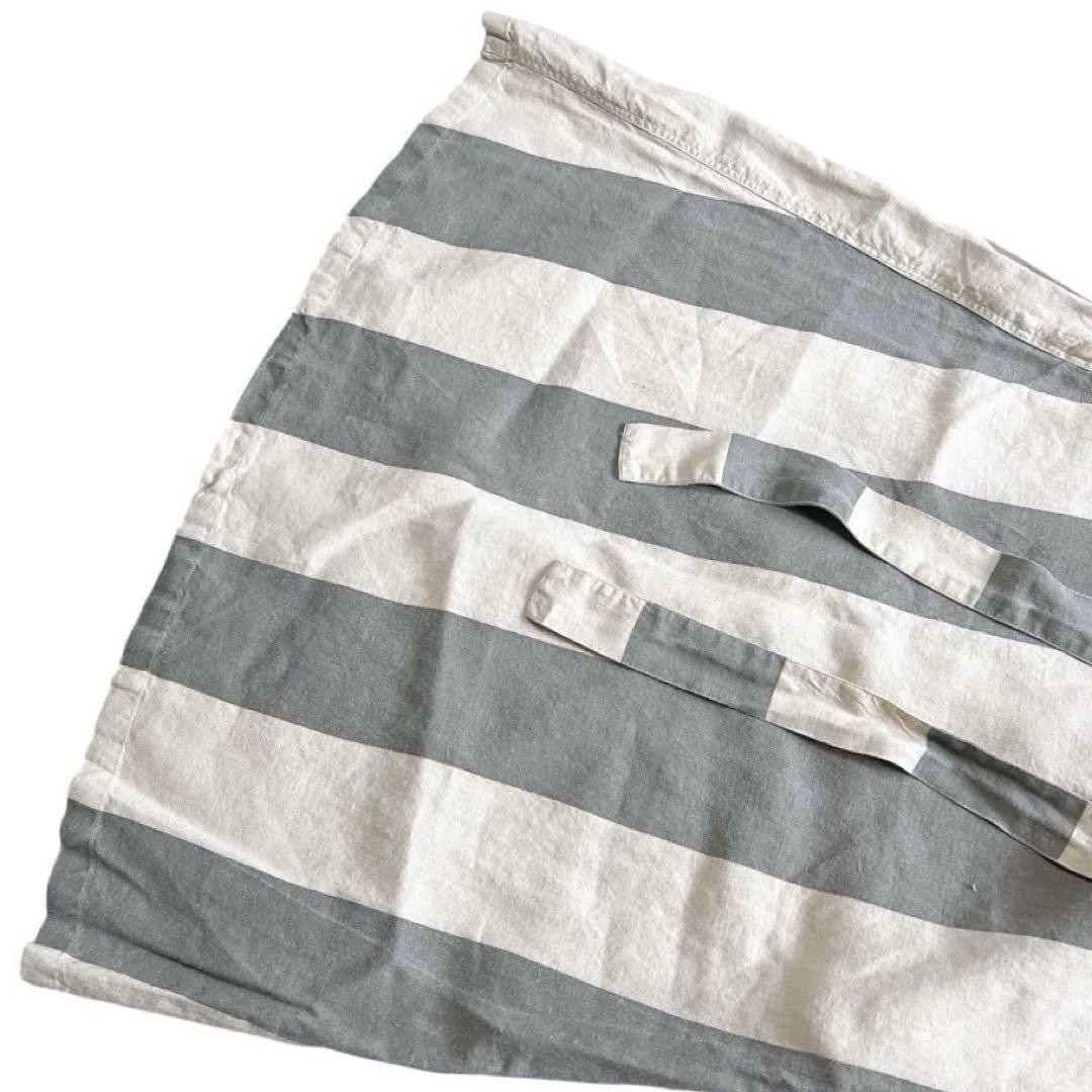 Ichi Antiquites Linen Knee-Length Skirt Beige Gray Stripe Elastic Waist