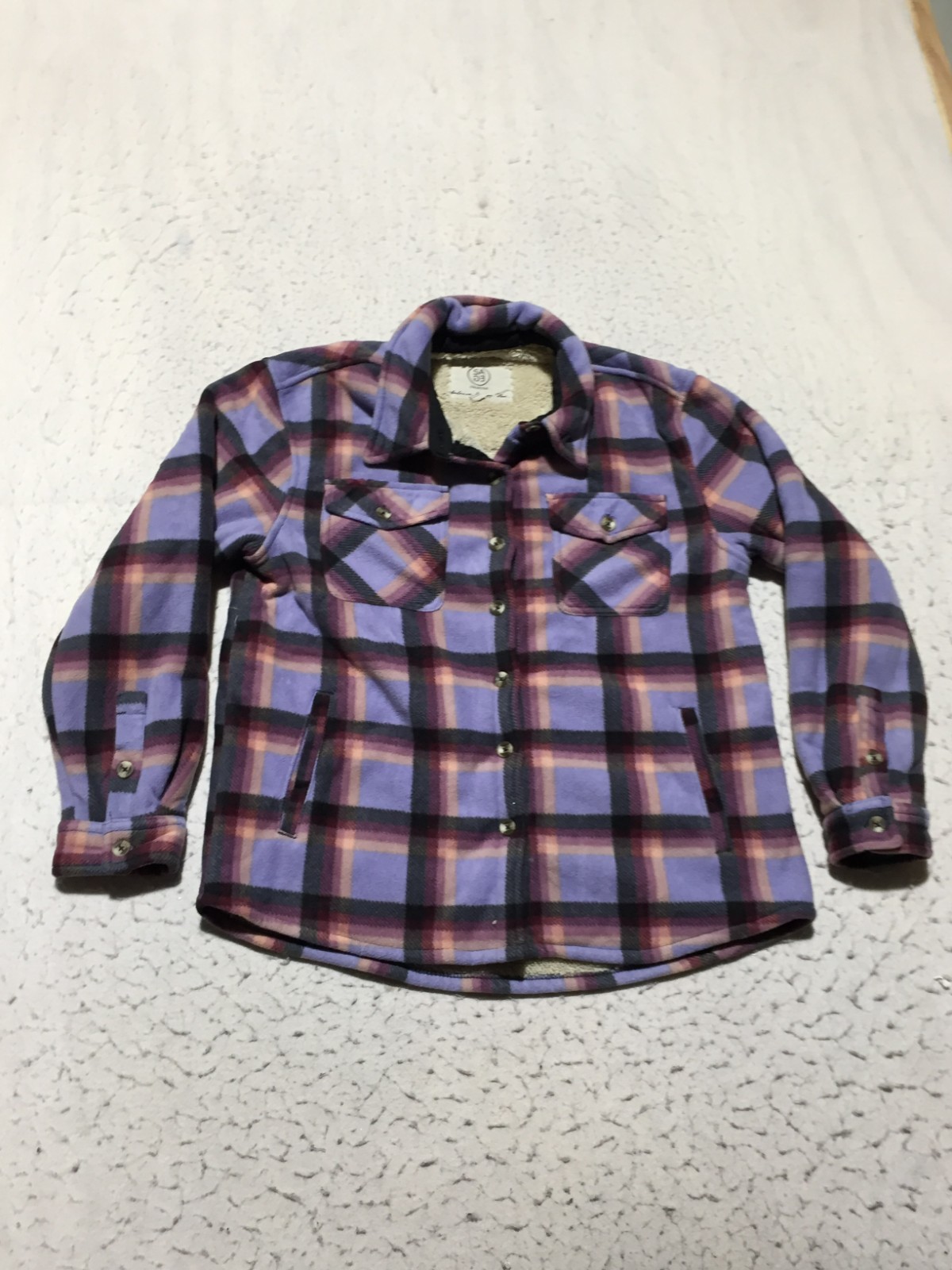 Sage Shacket Womens M Medium Purple Plaid Sherpa Lined Pockets Button Up