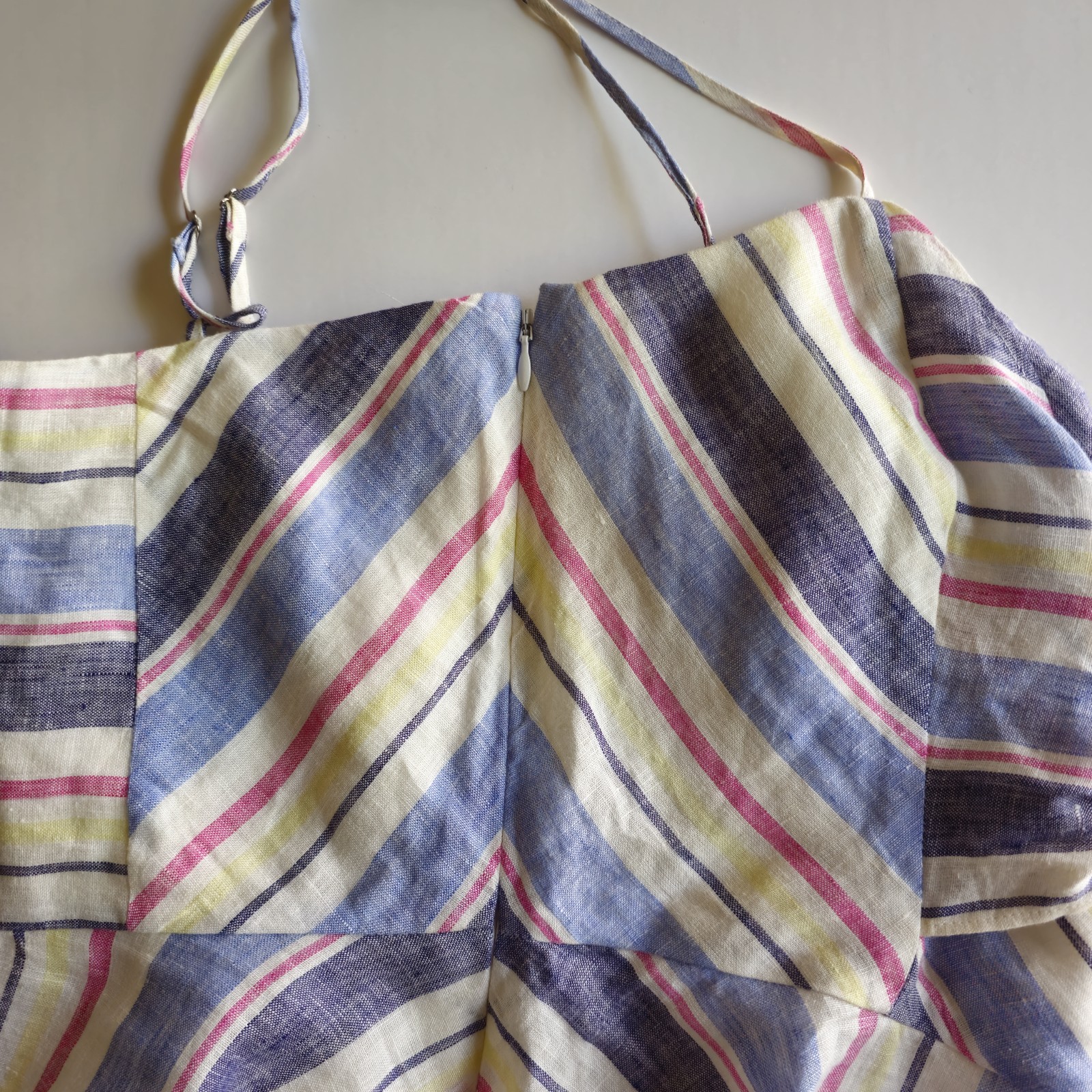 Parker Whitney 100% Linen Peplum Cami Top Tie Front V Neck Striped Sz M
