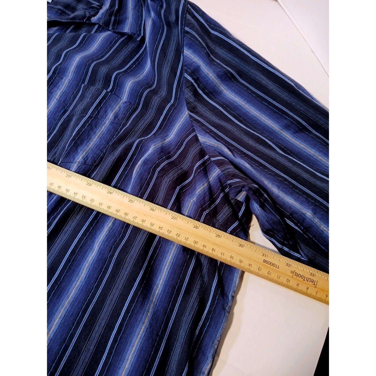 Liz & Me Striped Button Down Blouse Women 5X Blue Metallic Shimmer Lightweight