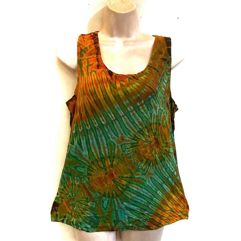Sacred Threads Hippie Boho Festival Stretch Tie Dye Tank Tee Shirt 222174 A
