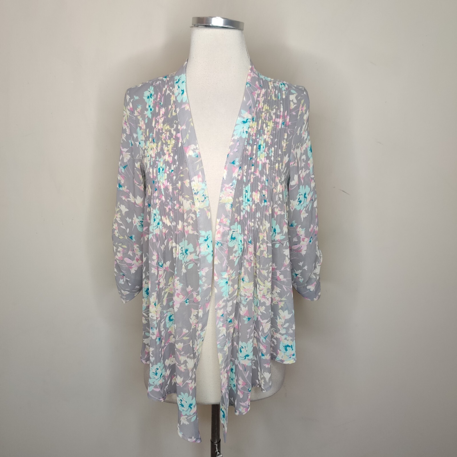 LC Lauren Conrad Open Front Floral Blouse XXS Women’s Tab Sleeve NWT