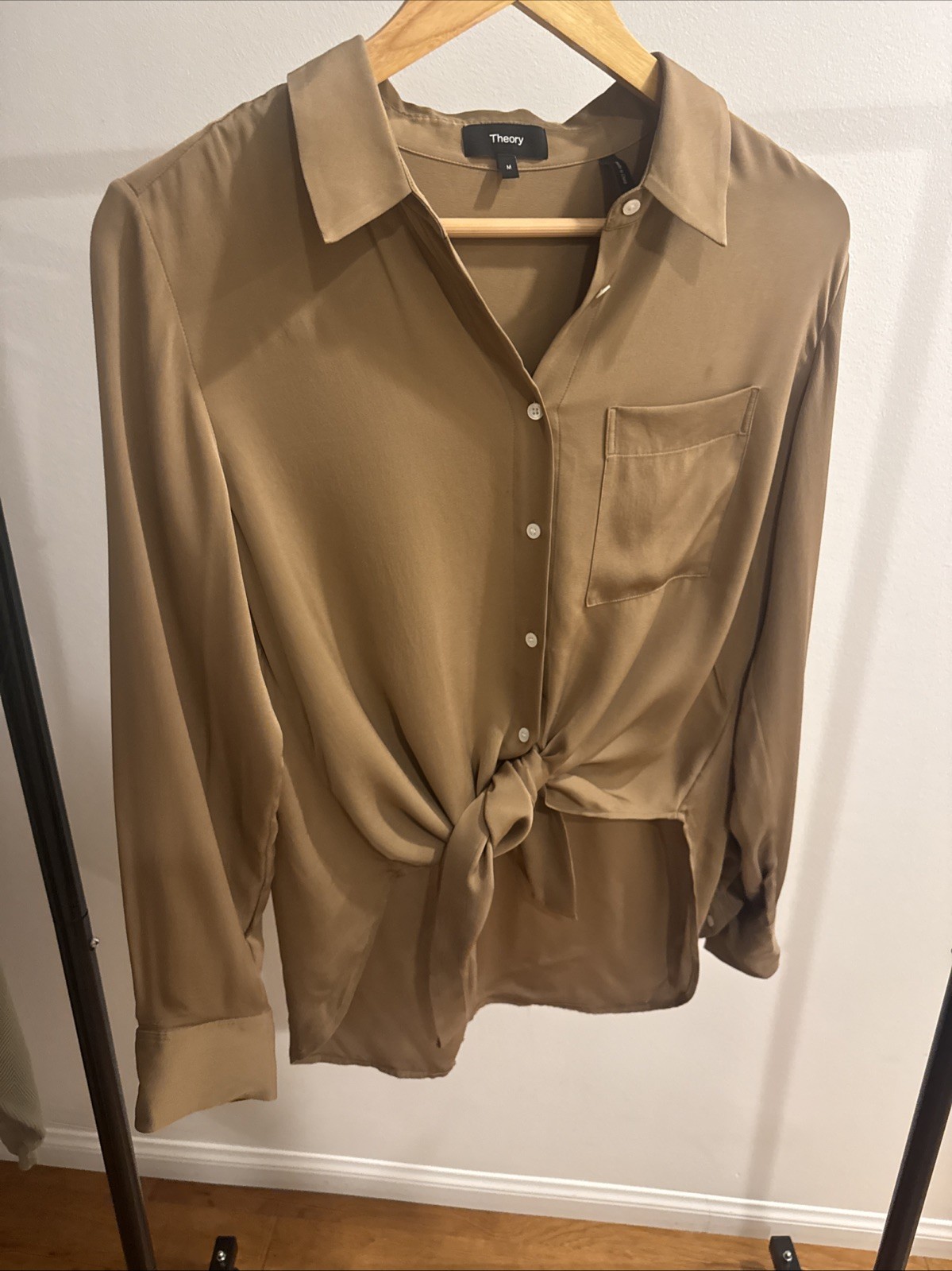 Theory Silk Blouse Champagne, Size Medium