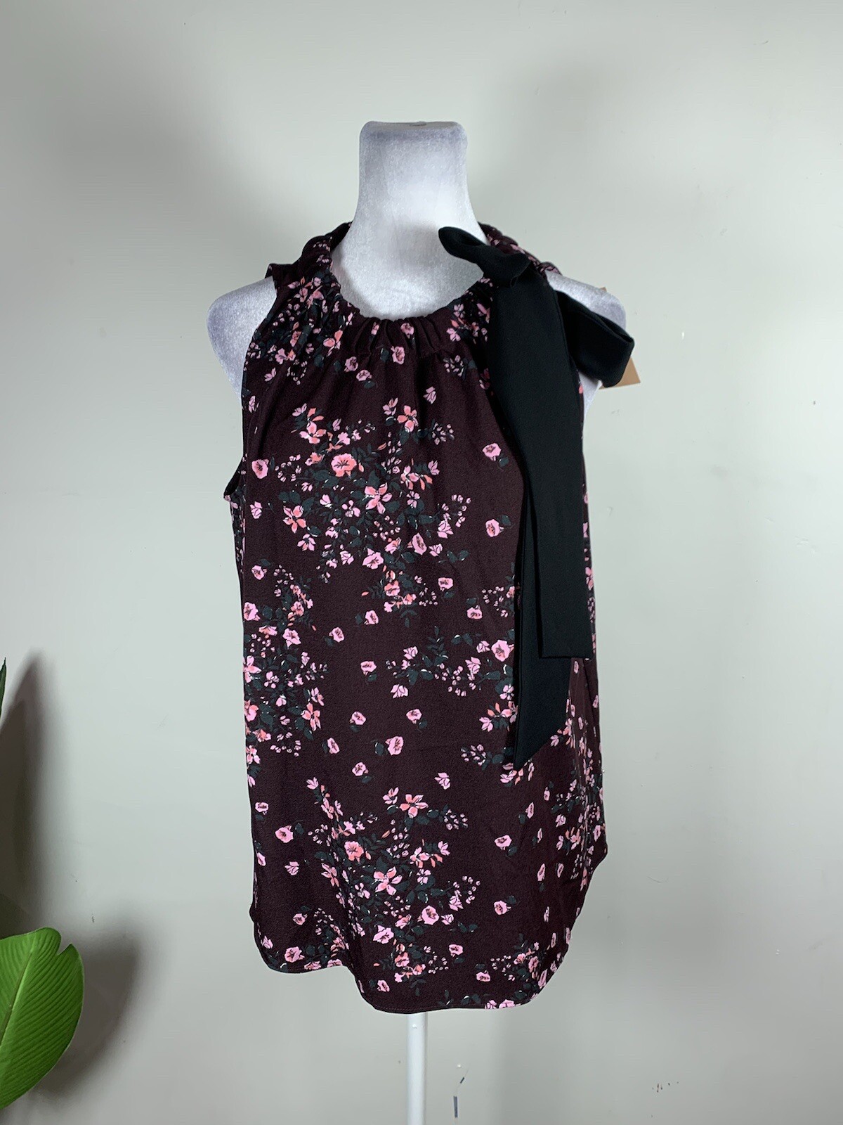 Pearl By Lela Rose Wine Multicolored Floral Crepe Halter Top, Size M,$295