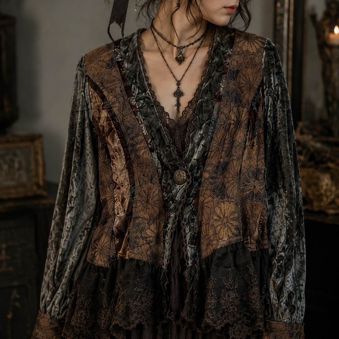 hazelhazelhazel Anthropologie Bolero M Whimsigoth Burnout Velvet Tapestry RARE!