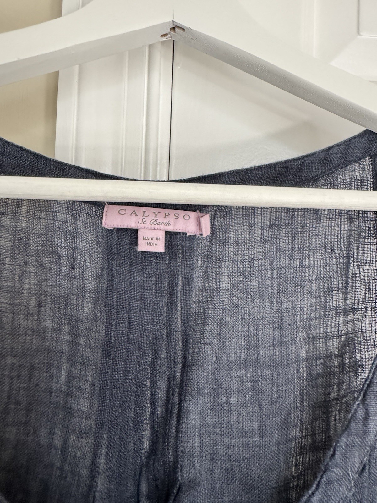 Calypso St. Barth 100% Linen Blouse Tank Top Blue Lagenlook Coastal Pleated Sz S