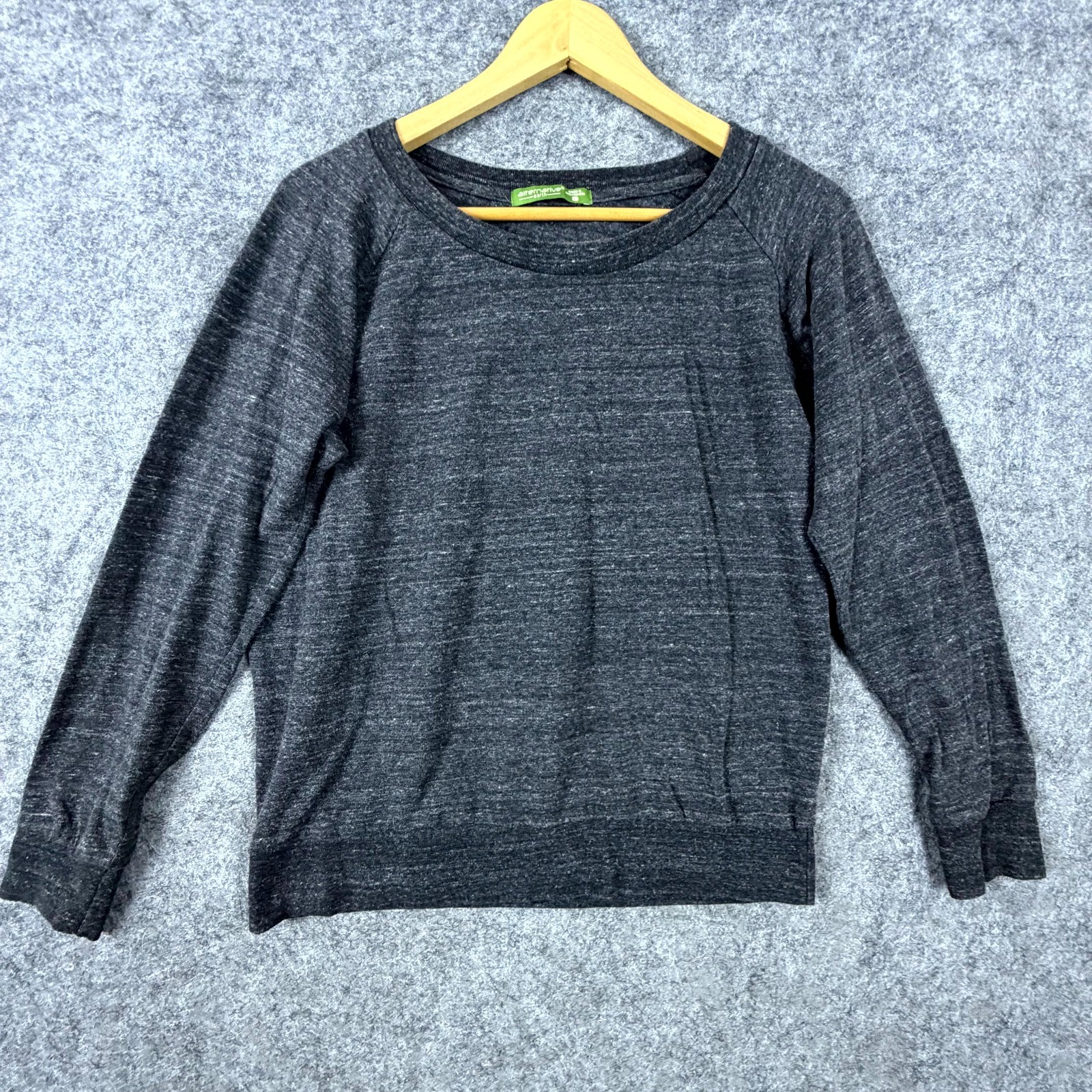 Alternative Earth Knit Top Womens L Heather Gray Cotton Raglan Sleeve Round Neck