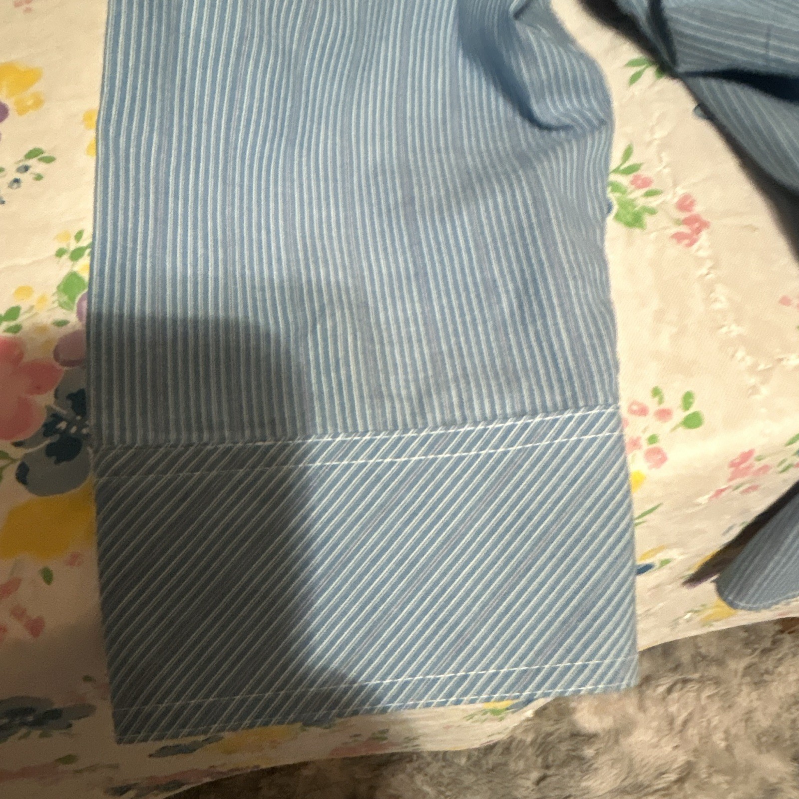 Riders by Lee Blue White Striped Woven Button-Up Collared 3/4 Sleeve Size M
