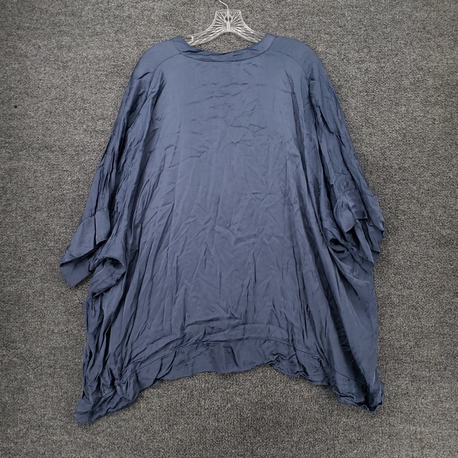 Sofia Top Womens One Size Blue 3/4 Sleeve Tunic Flowy V Neck Pullover Blouse