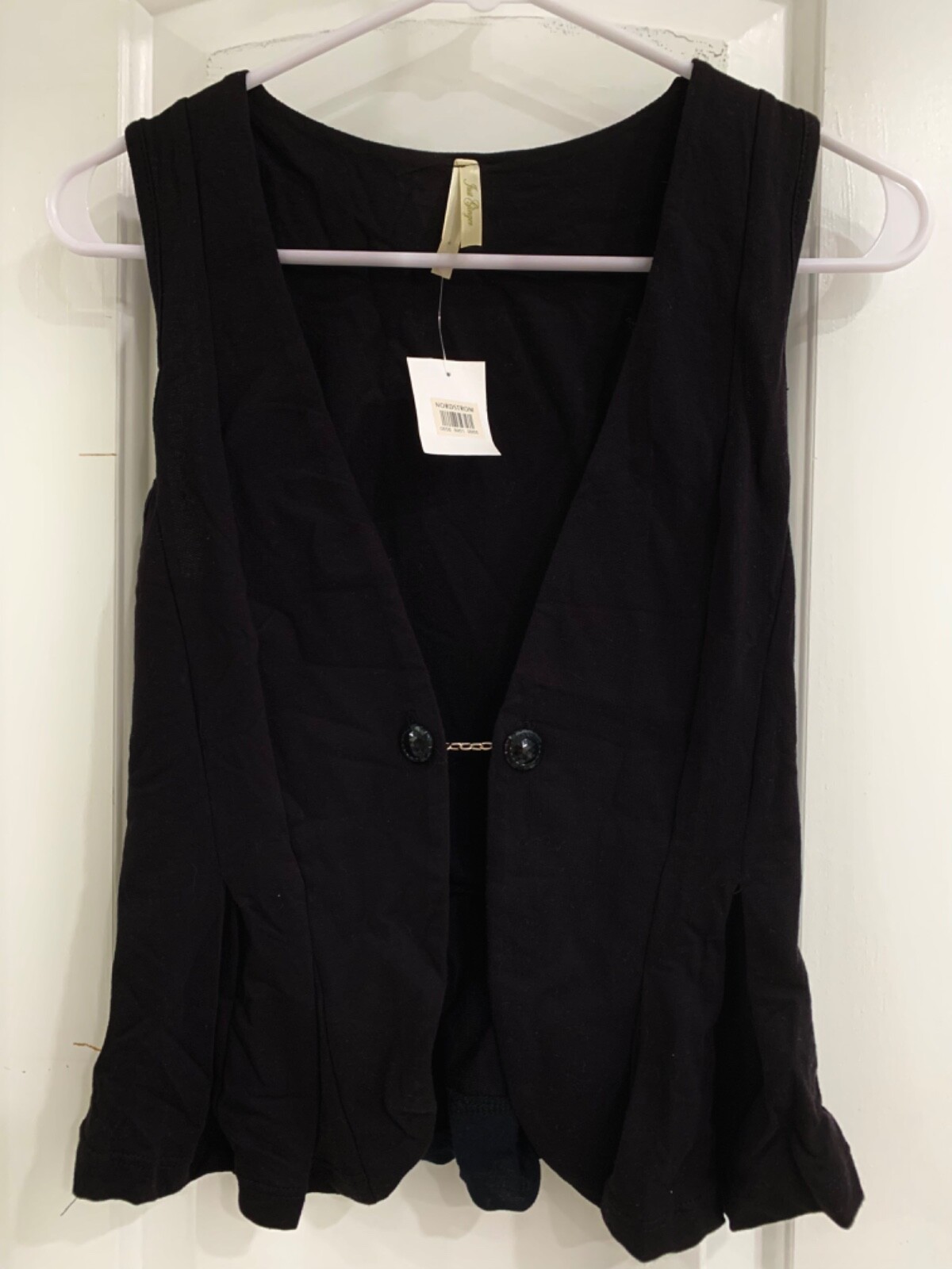 NWT Just Ginger Womens Black Peplum Vest with Button and Chain Accent Size Small
