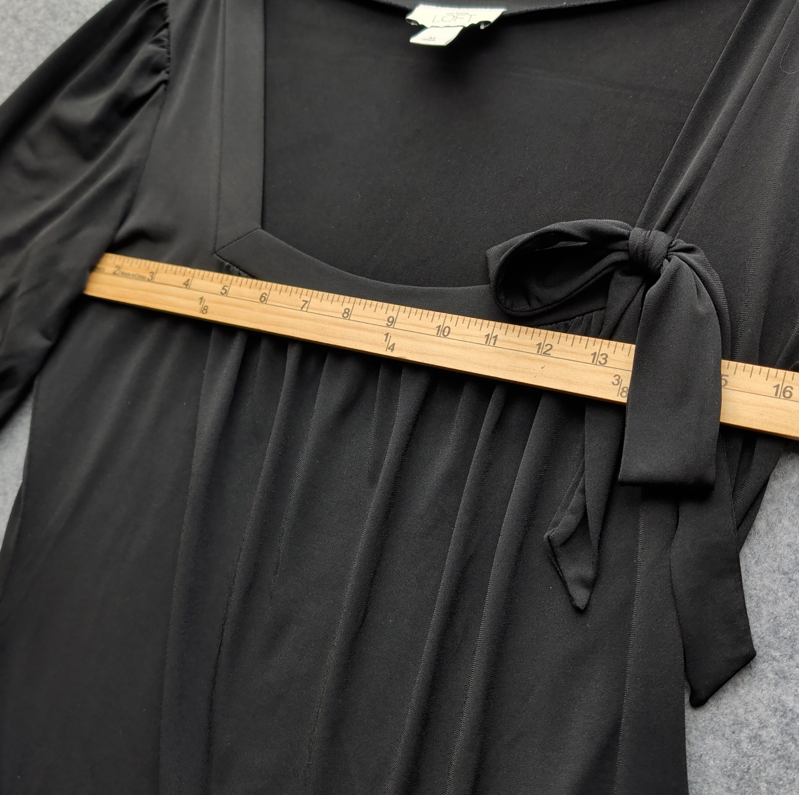 Ann Taylor Loft Women’s Black Square Neck Blouse 1/2 Sleeve Bow Black Size M
