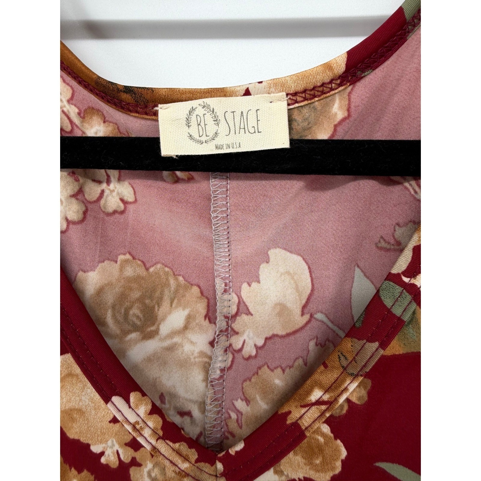 BE STAGE Burgundy Floral Twist Hem V Neck Long Sleeve Tunic Top 3XL
