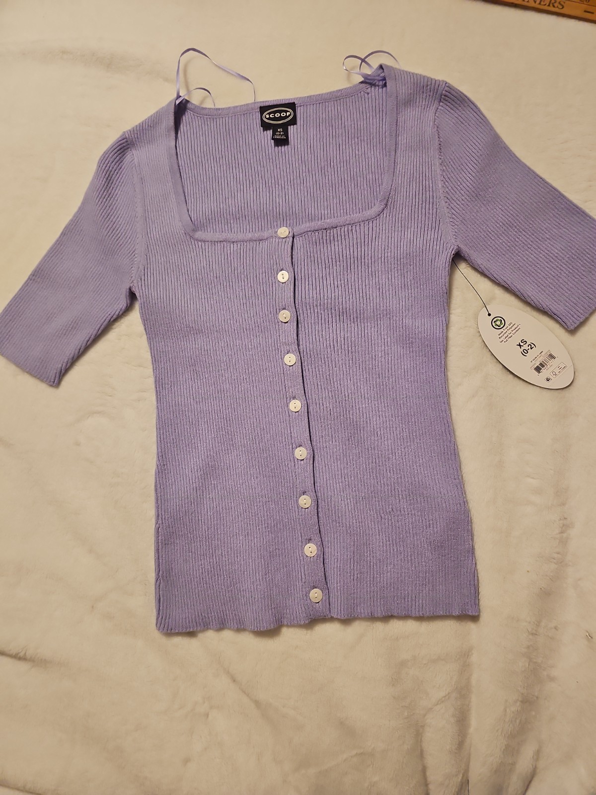 Scoop XS(0-2)Square Neck Short Sleeve Women’s Top Light Purple NWT