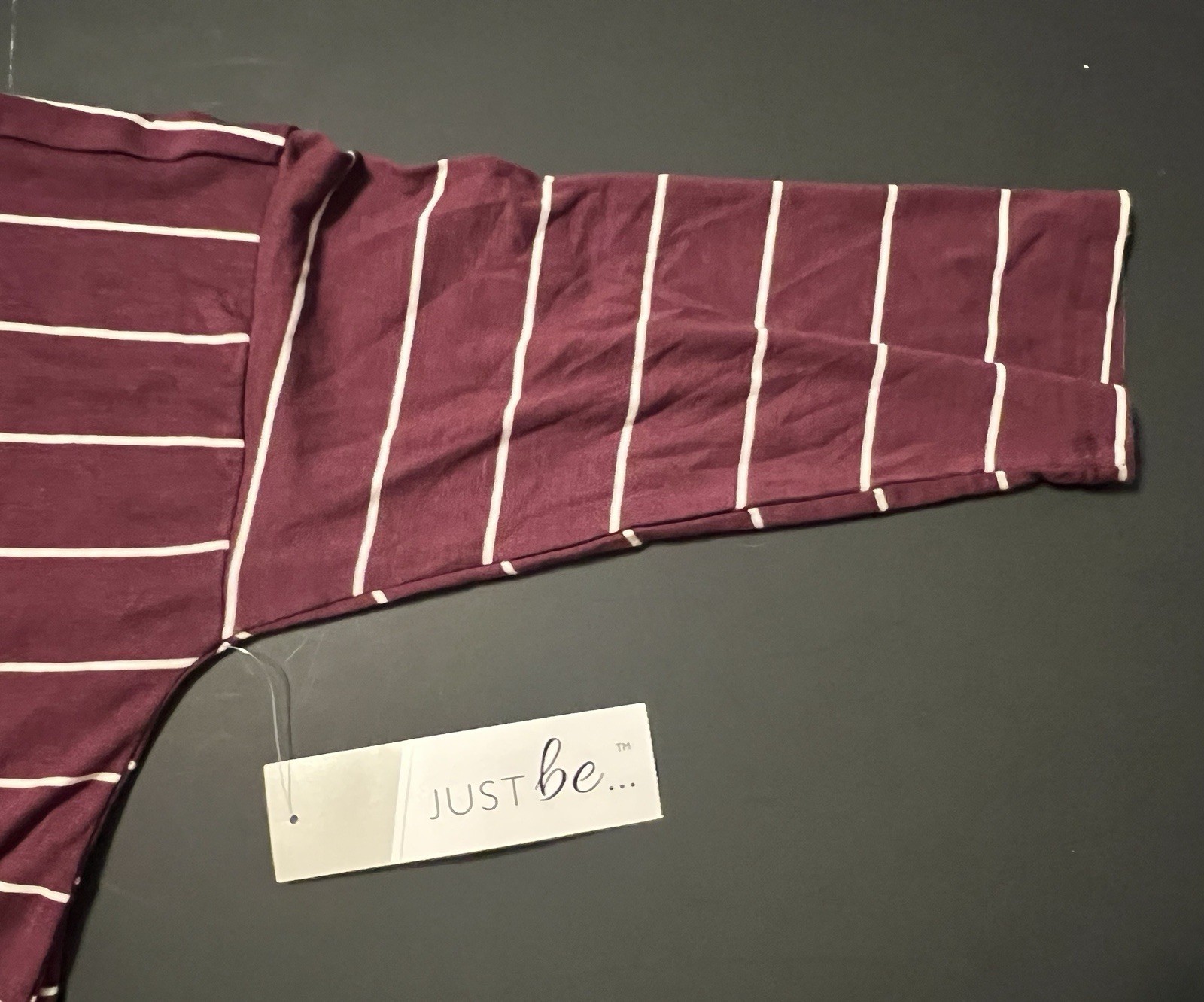 Just Be Women’s Size Small 3/4 Sleeve Maroon & White Striped NWT Shirt