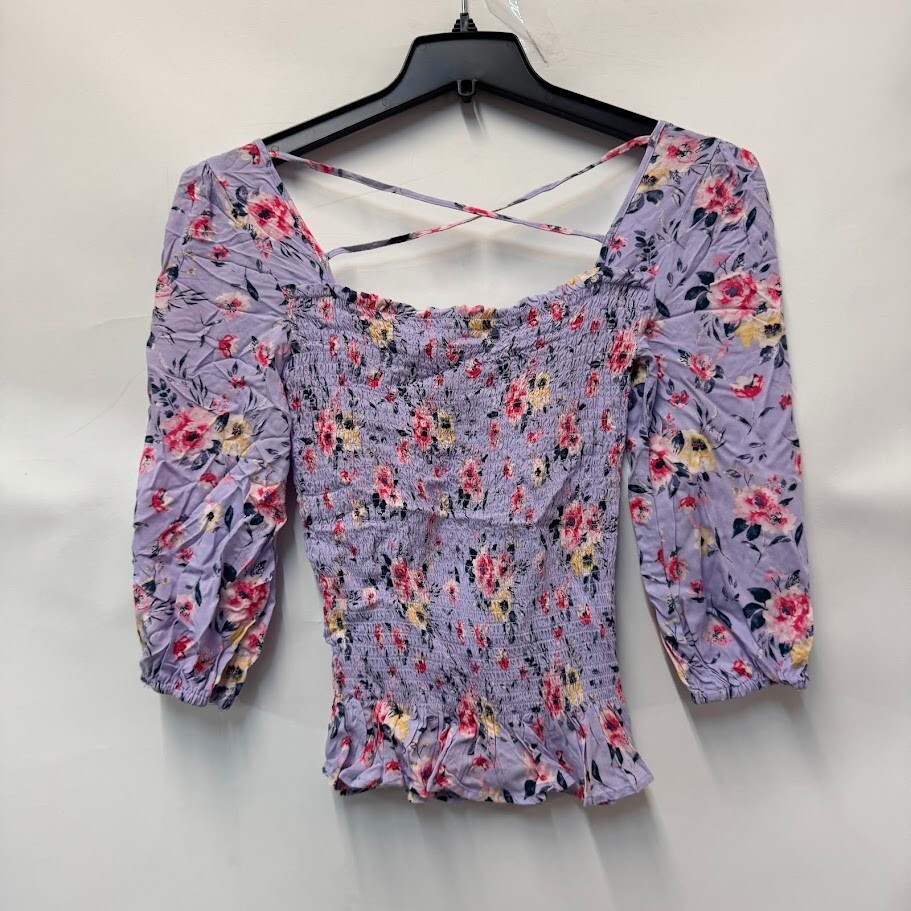 Crave Fame Juniors Womens M Lilac Purple Floral Smocked Blouse Top NWT BG73