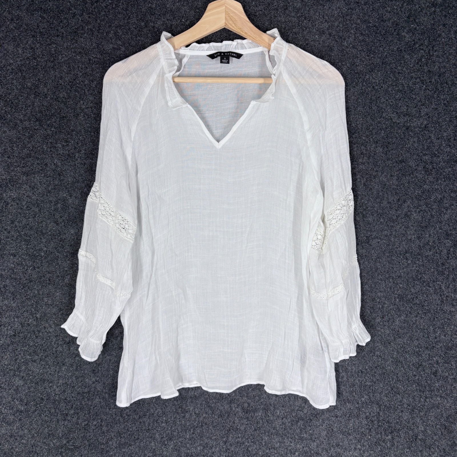 Zac & Rachel Blouse Women S Small White V-Neck Long Sleeve Sheer Rayon Casual