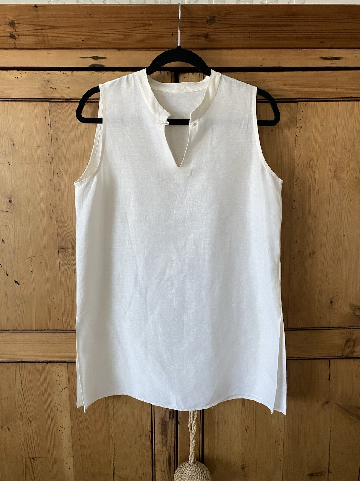 Eileen Fisher Ivory Linen Silk Tunic ~ Mandarin Collar ~Sleeveless M- 40 In Bust