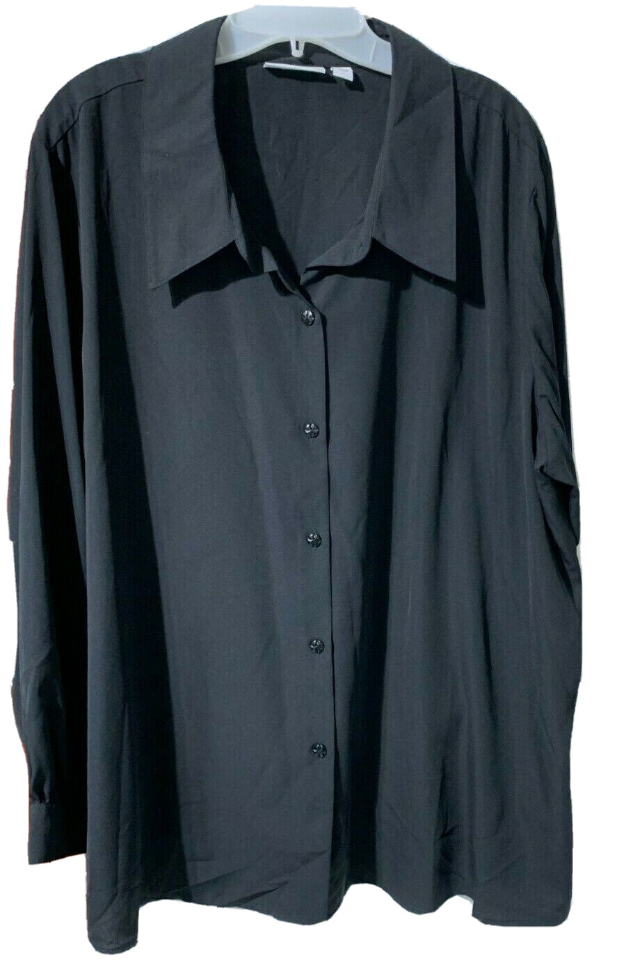 Susan Graver Womens Plus Size 2XL XXL Black Classic Blouse LS BD Dress Shirt EUC