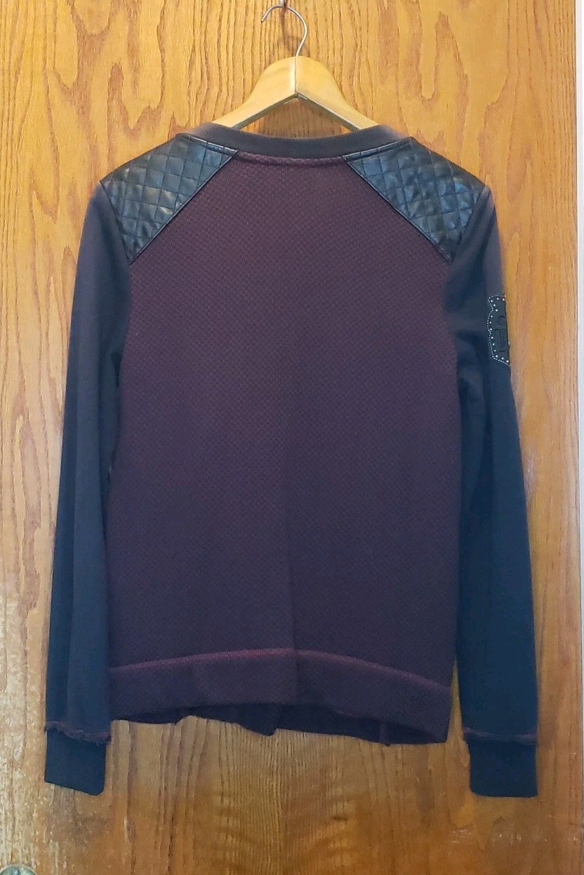 Harley Davidson LG 2-Toned Embellished Studs Raw-Edge Zip Sweater Top 96169-16VW