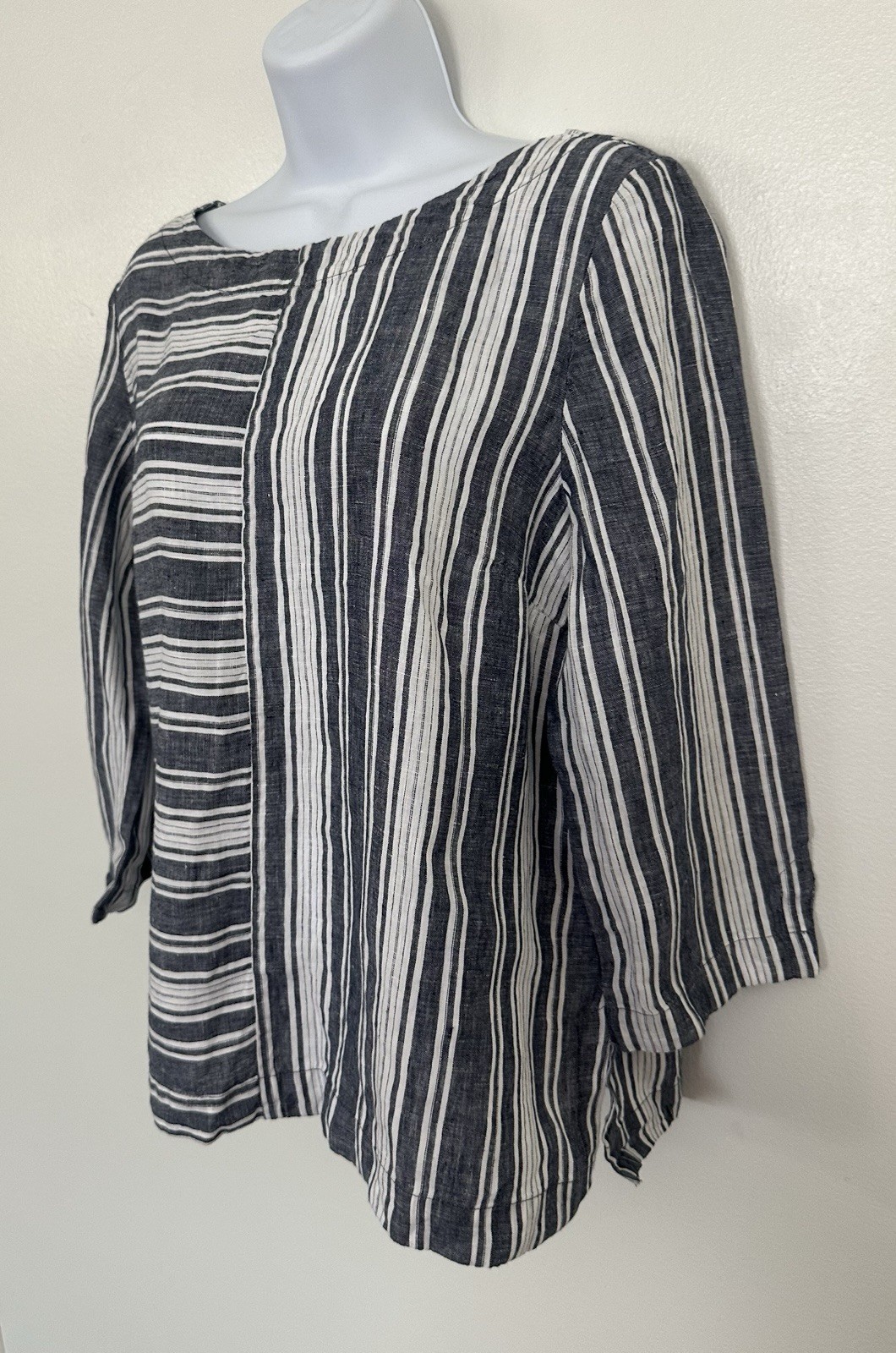 Charter Club/ Macy’s Boho Linen Striped Top M Tunic Hippie Beach Resort Cruise