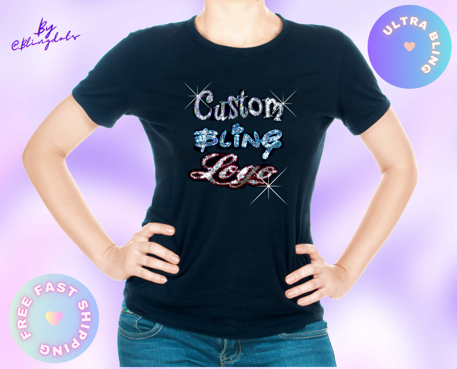Custom Bling T-shirt, personalized glitter text, sequins tank top spangles logo