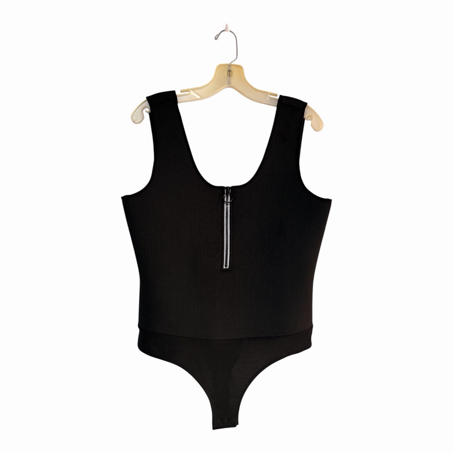 New BCBG Generation Bodysuit Black Zip Up Size L Stretchy