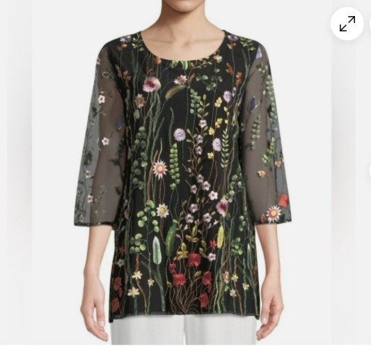 Caroline Rose Garden Walk Mesh Embroidered Top Womens Size XL Floral Lace Lined