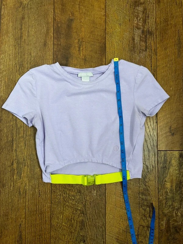 Ninth Hall Lavender Crop Top with Neon Yellow Buckle Strap Size S