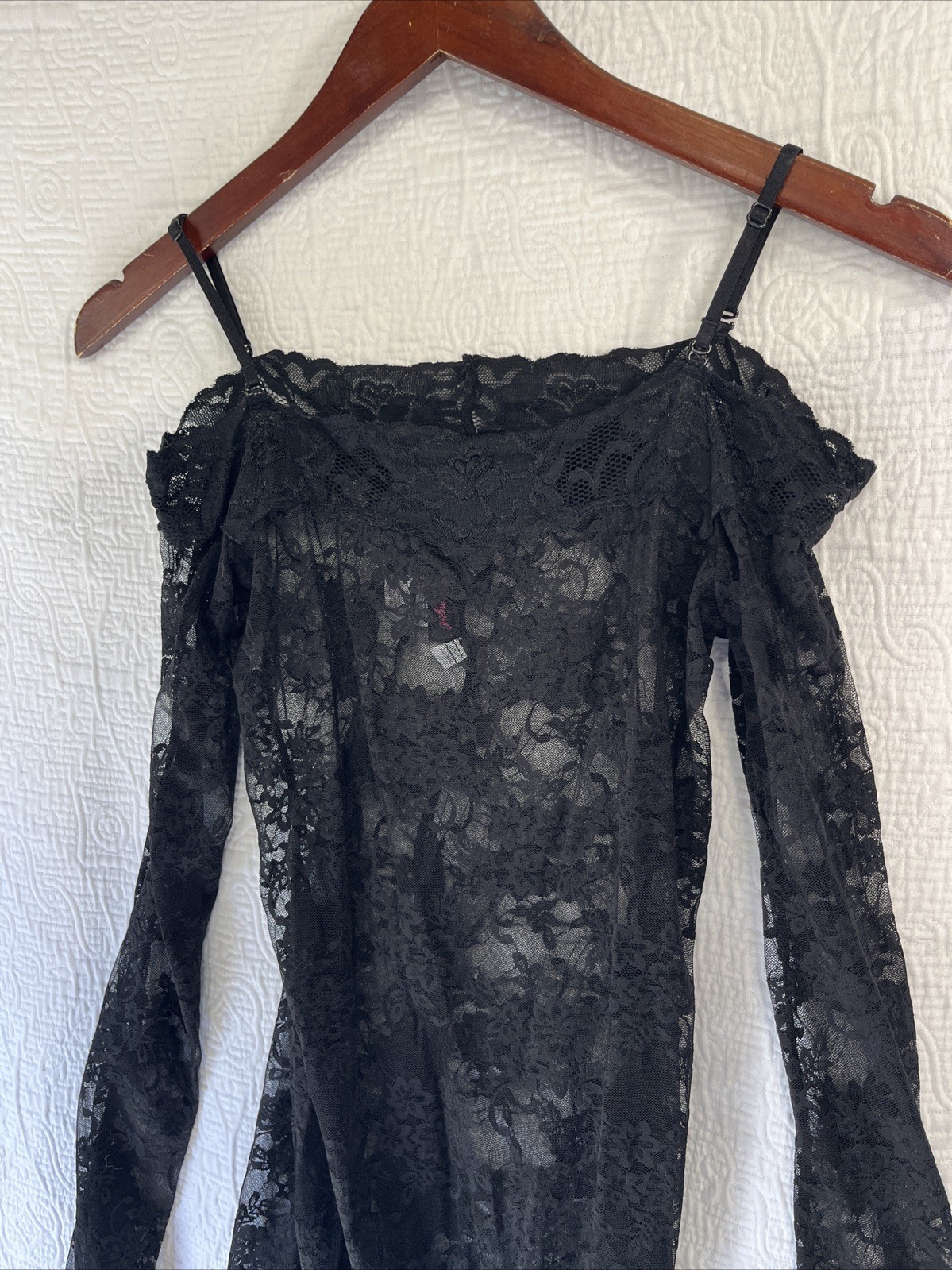 Dreamgirl Black Lace Sheer Shirt Small Off Shoulder Tattoo Top Witchy Whimsigoth