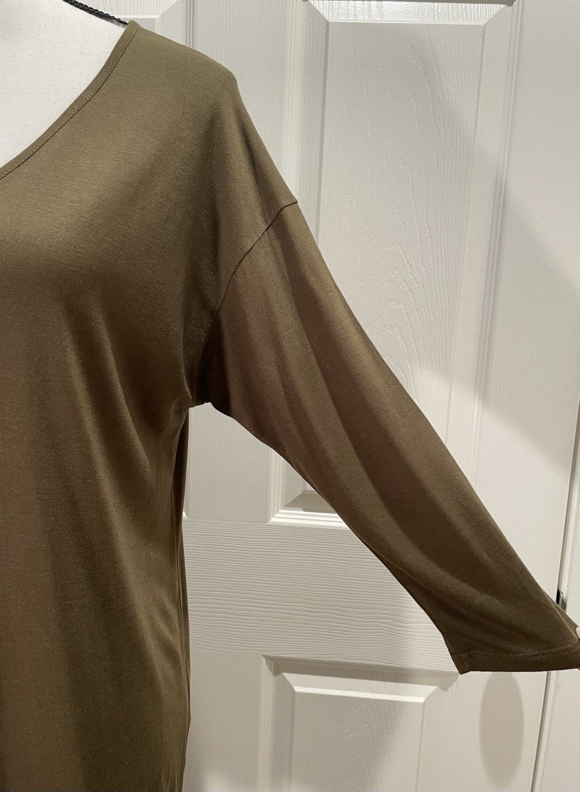 Forever 21 Dk Olive Deep V Neck Drop Shoulder Oversize 3/4 Sleeve Tunic New Sz S