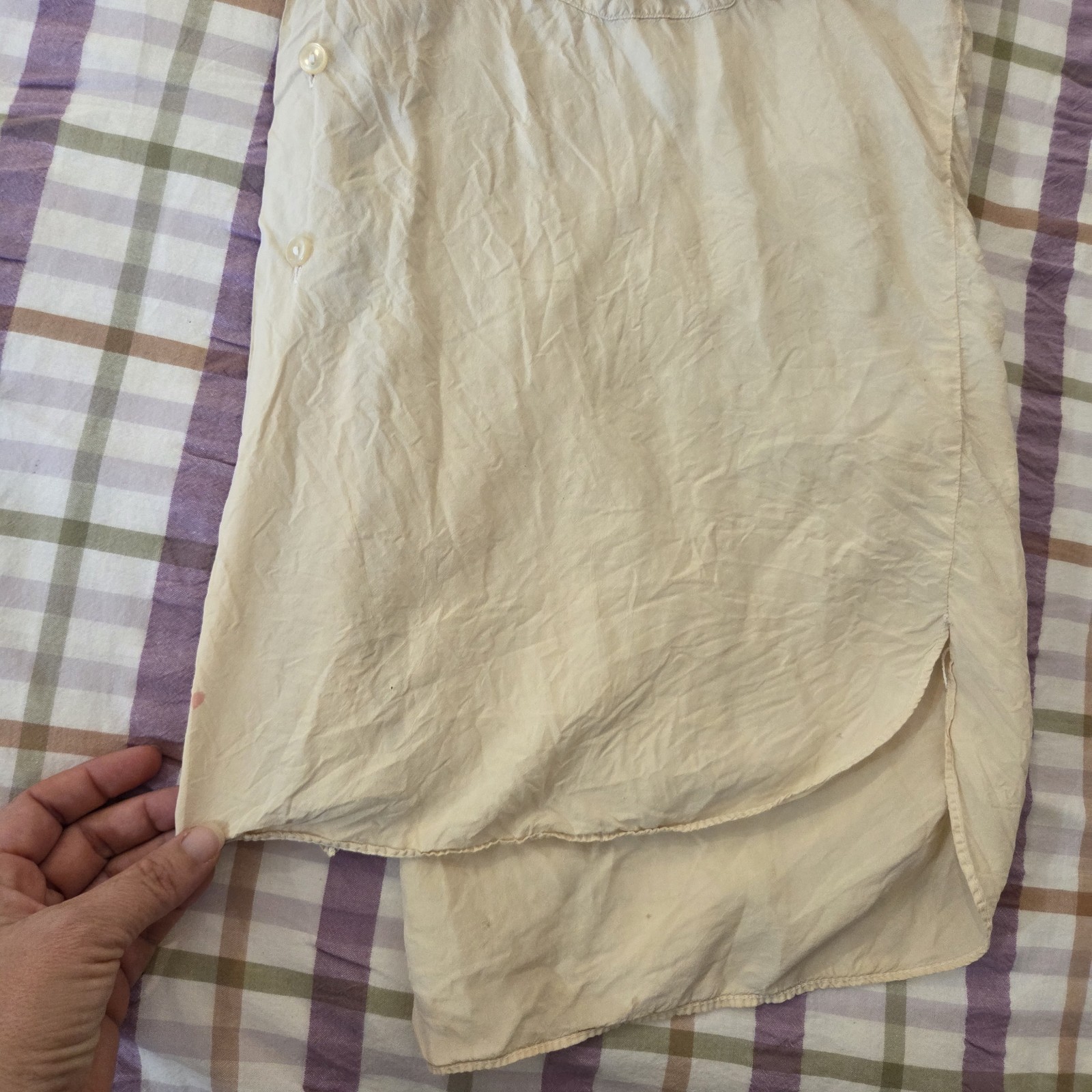 Vintage Pure Silk Short Sleeve Button Up Shirt Sz 16 XL Cream Distressed Western