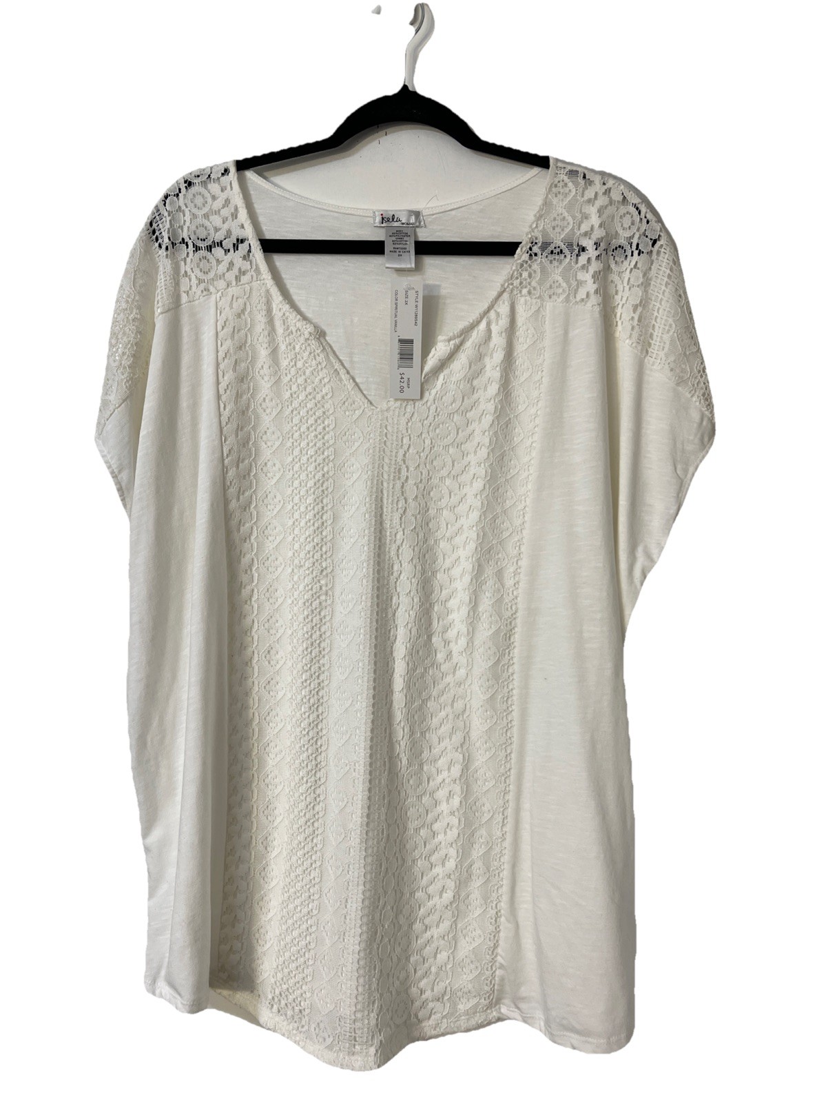 Isela Woman Top Size 2X Ivory Lace Accents Sleeveless New $42