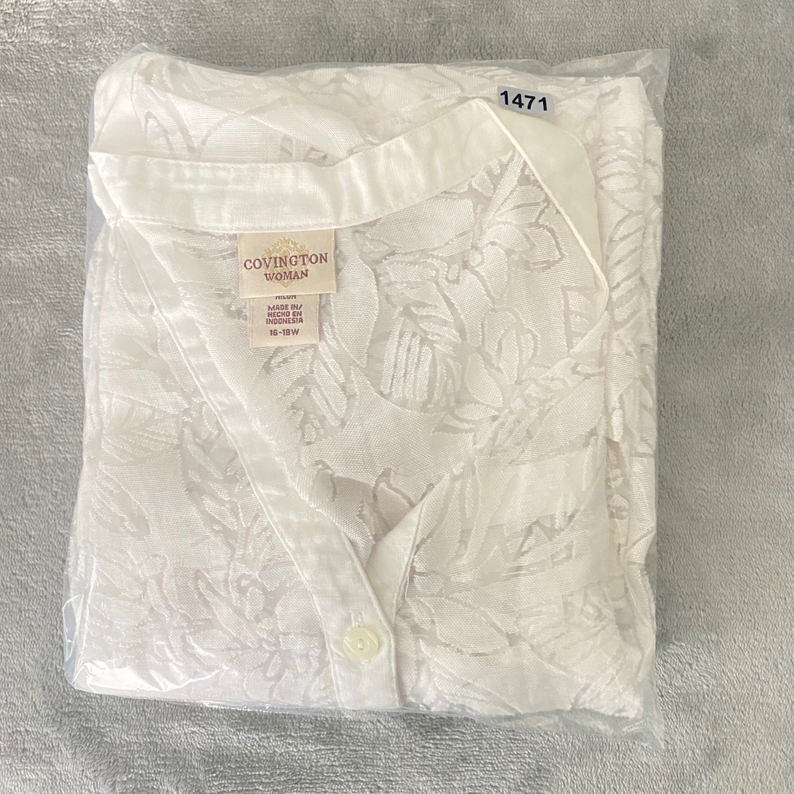 Covington Woman Blouse Womens 16-18W White Floral Burnout Sheer Button Up Top