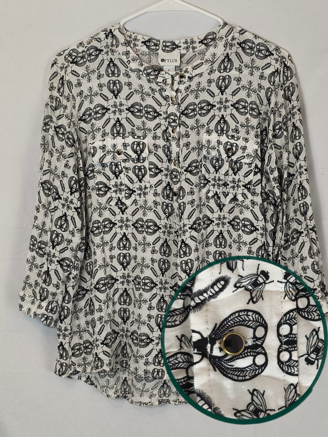 Stylus Quircky Insect print blouse bug entomology cottage dark academia size L