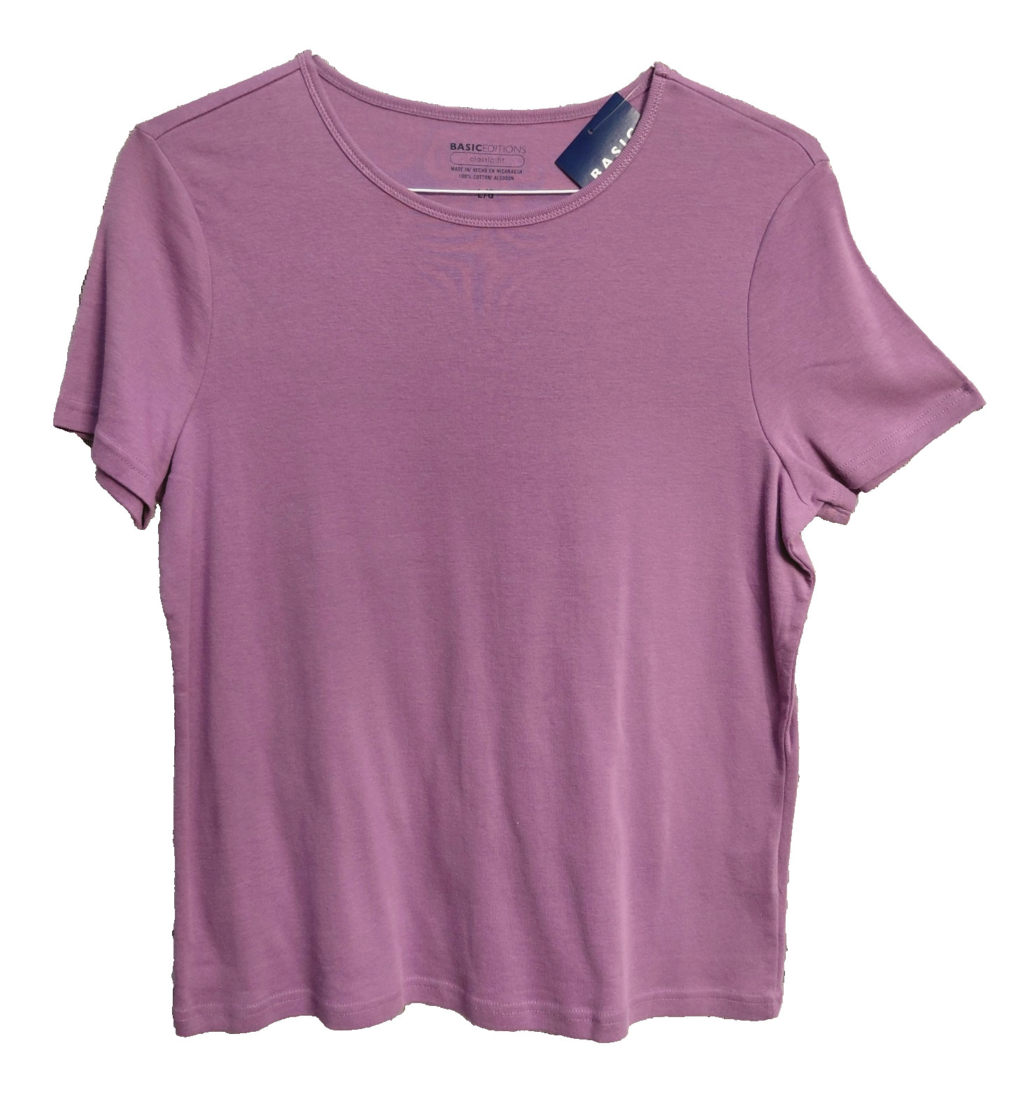 L BASIC EDITIONS KMART CLASSIC FIT 100% COTTON STRETCH KNIT LILAC TOP T-SHIRT