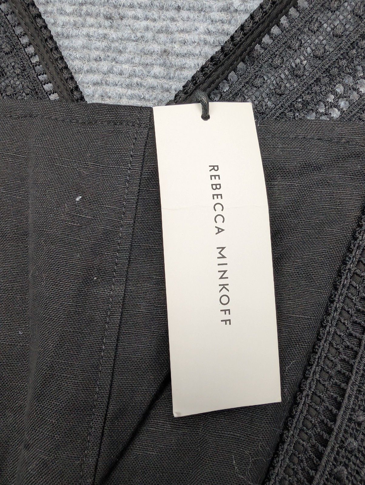 Rebecca Minkoff Gina Blouse Womens Small Linen Black Minimal Chic Glam Natural