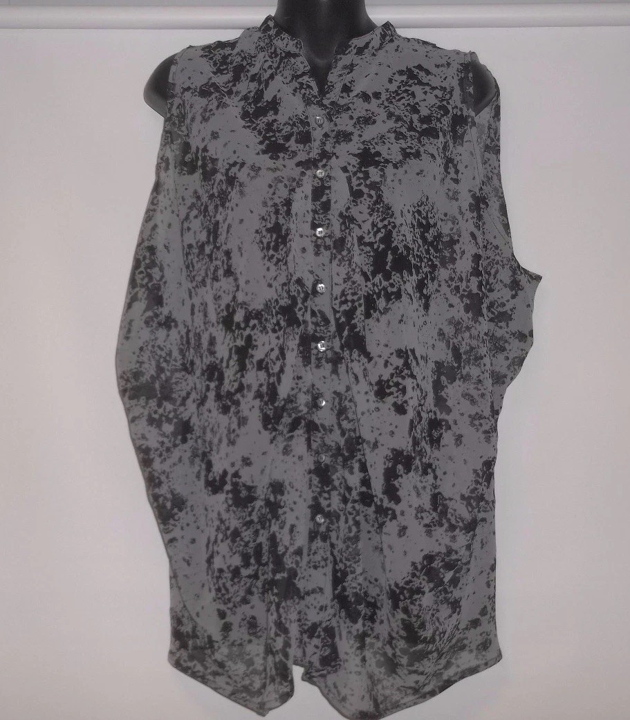 Millau Multi – Color Gray Black Print Sheer Sleeveless Blouse Size Small S