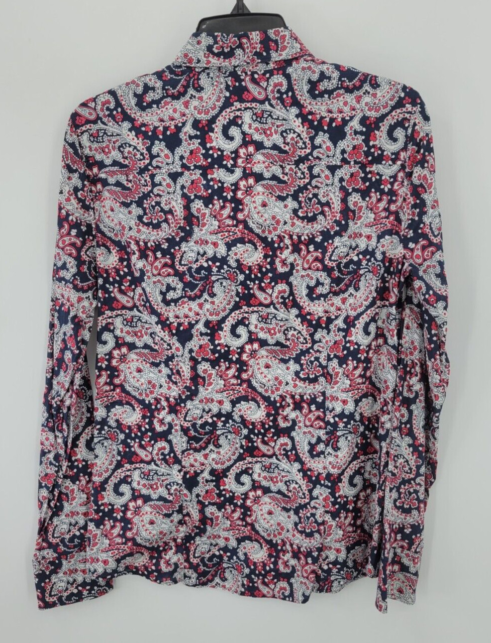 J Crew Top Womens Small Blue Red White Floral Paisley Button Up Feminine