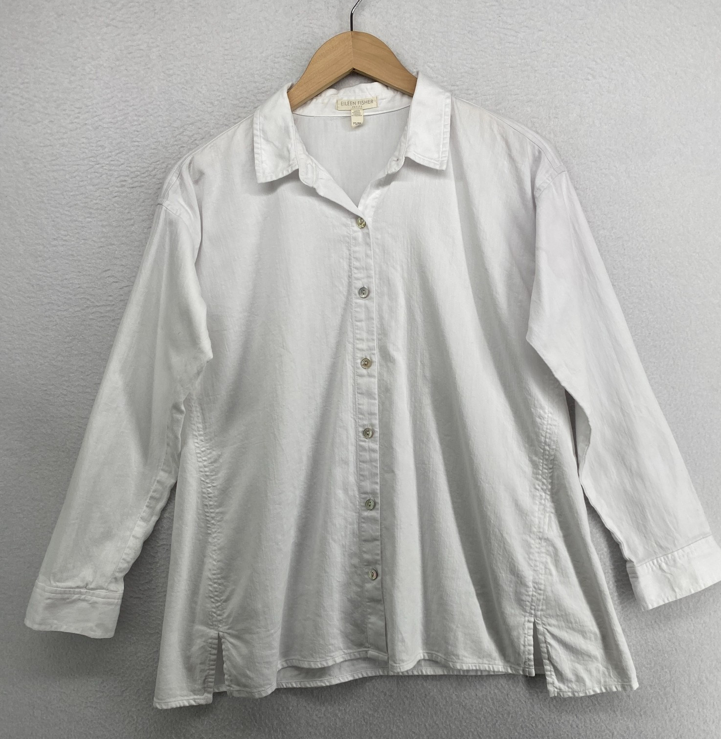 EILEEN FISHER Top PS Soft Organic Cotton Twill Shirt Oversized Button Up White