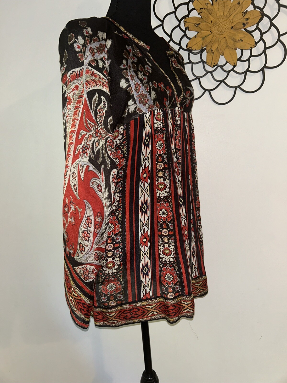 Isabel Marant Etoile Top Tucson Black/Red Paisley Print Crepe Blouse Sz M