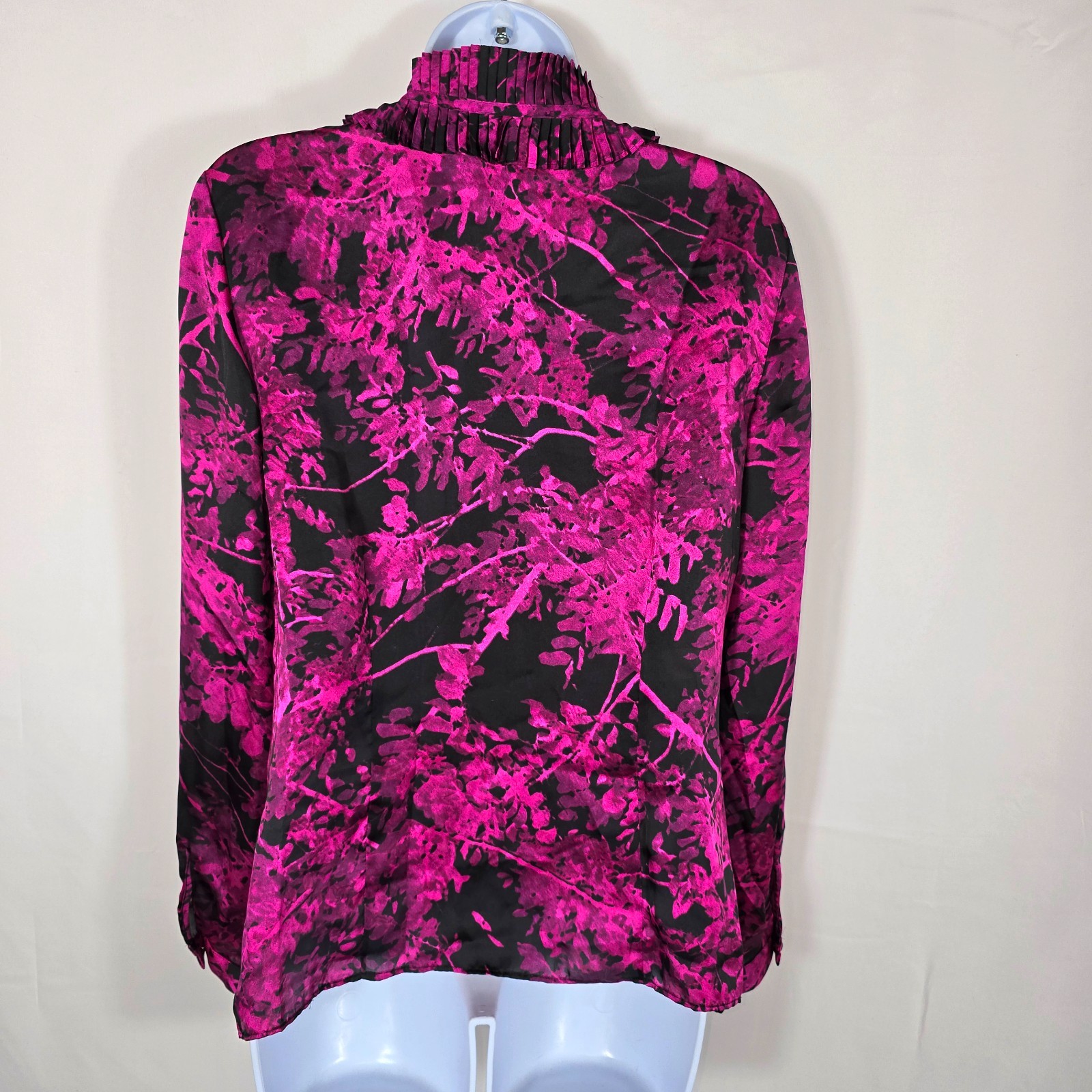 Floral Blouse Top M Satin Long Sleeve Rose Black Victorian Office Evening