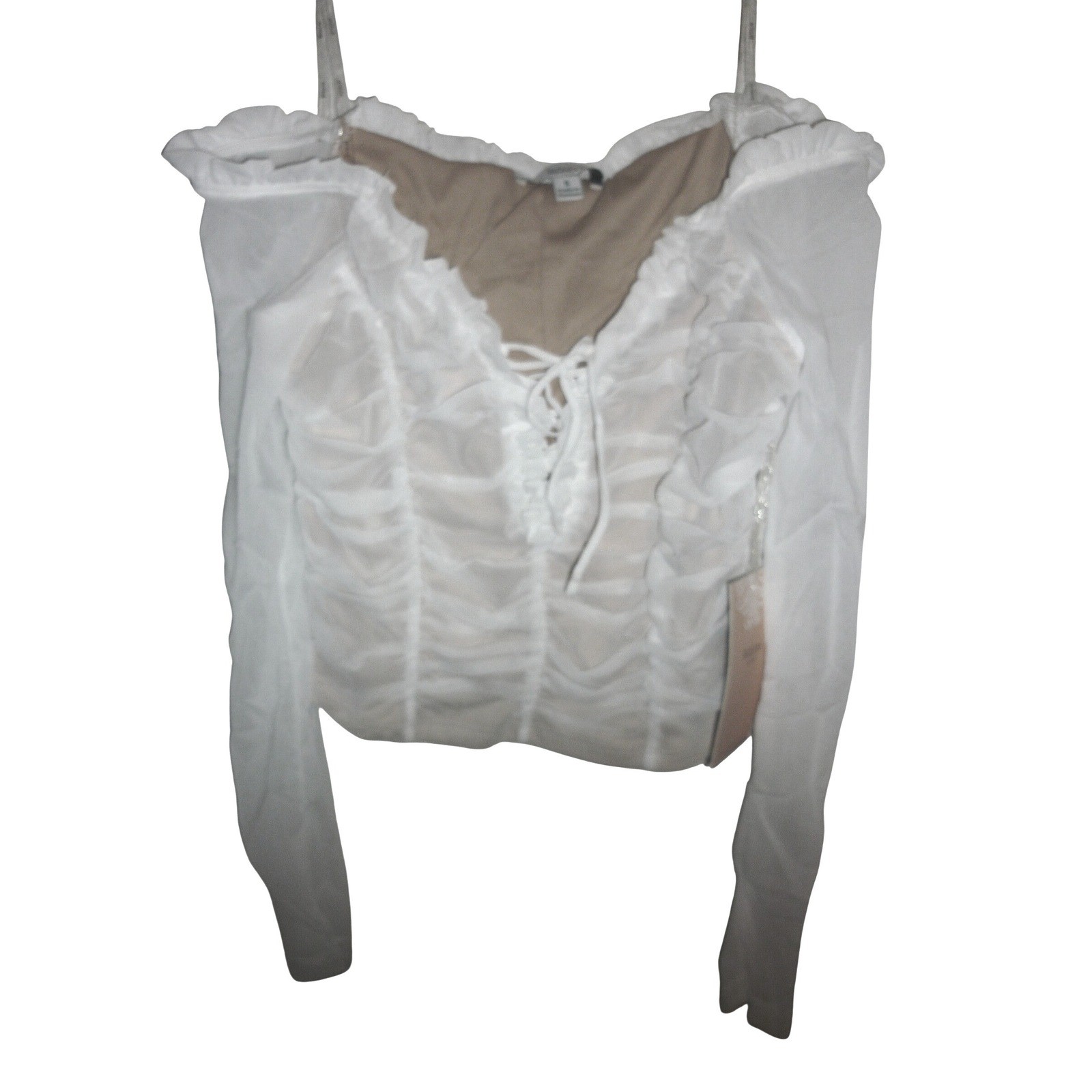 Blashe Los Angeles Tulle Crop Ruched Corset Top Long Sleeve Lace Up Y2K sz L