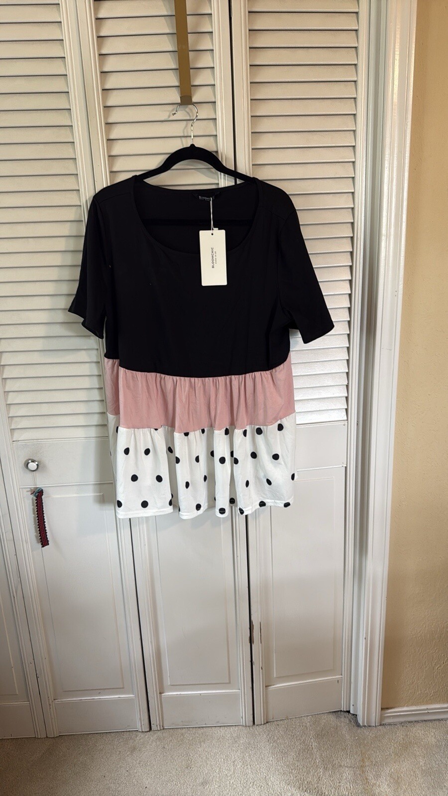 Bloom Chic Womens Multicolor Colorblock Short Sleeve Blouse Top Size 14-16