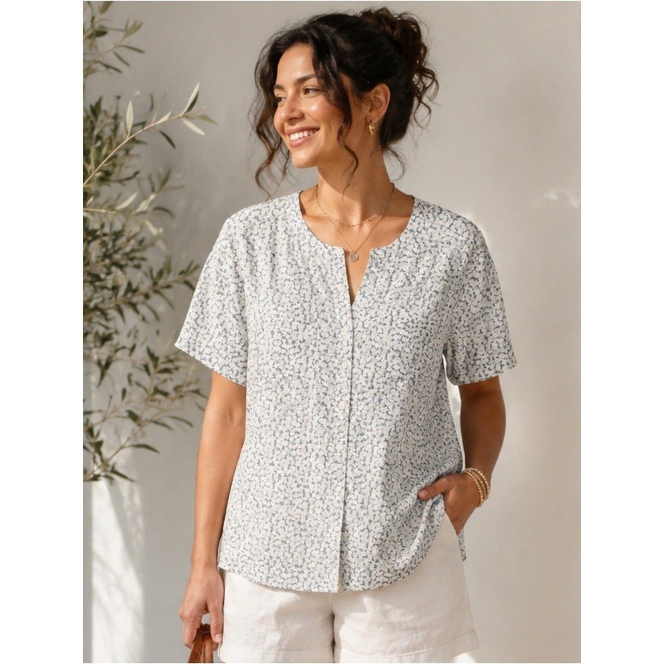 Karen Scott 100% Cotton Floral Button Front Cottagecore Feminine Short Sleeve