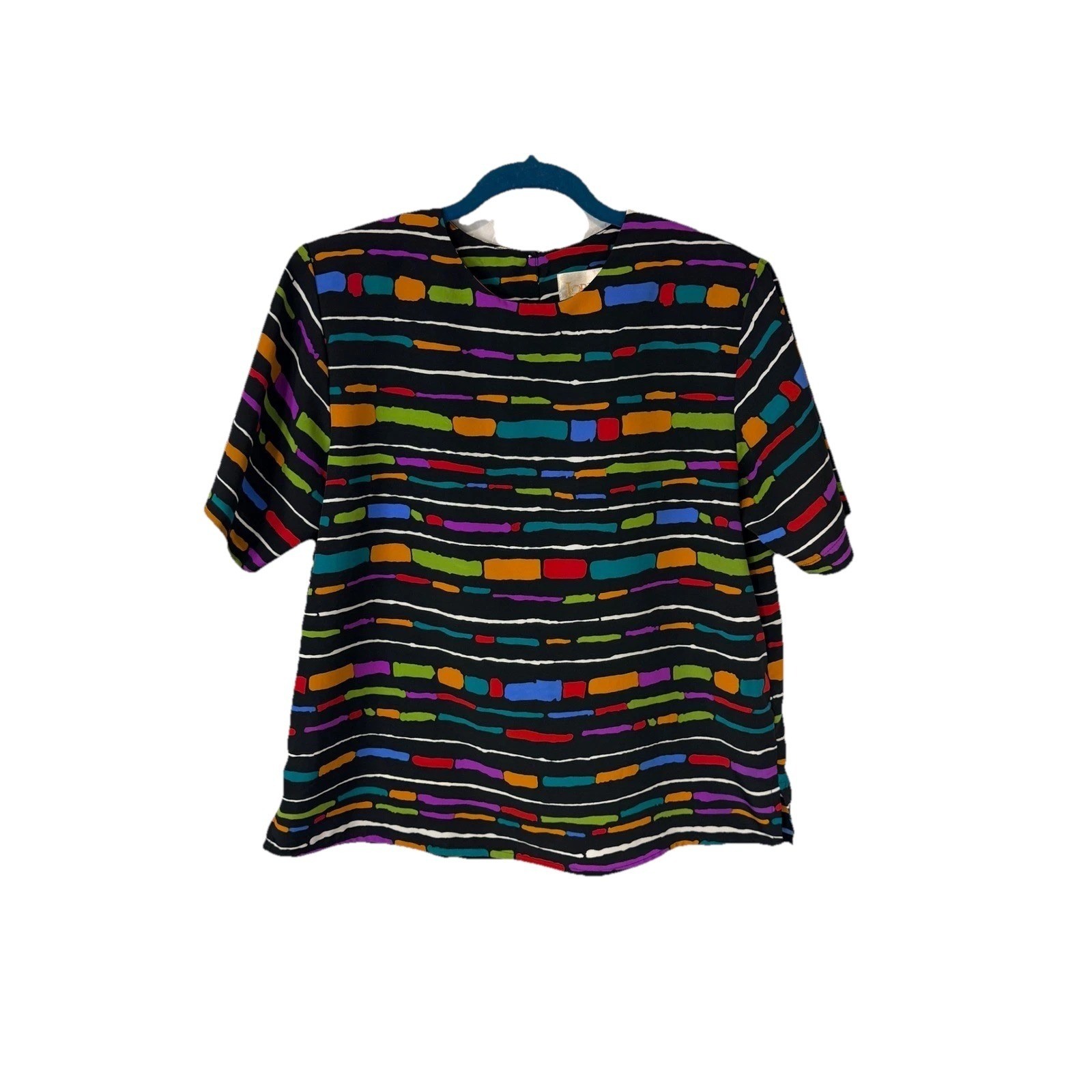 Jordan 80’s Womens L Vibrant Abstract Stripe Top Boho Bold Artsy Statement Retro